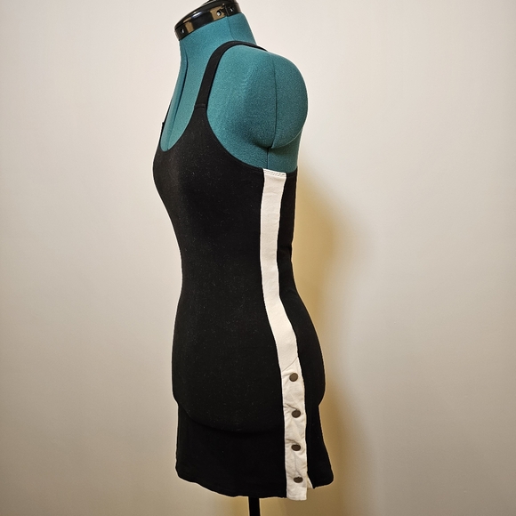 Garage black with side white stripe stretch knit bodycon mini dress size S US - Picture 3 of 7
